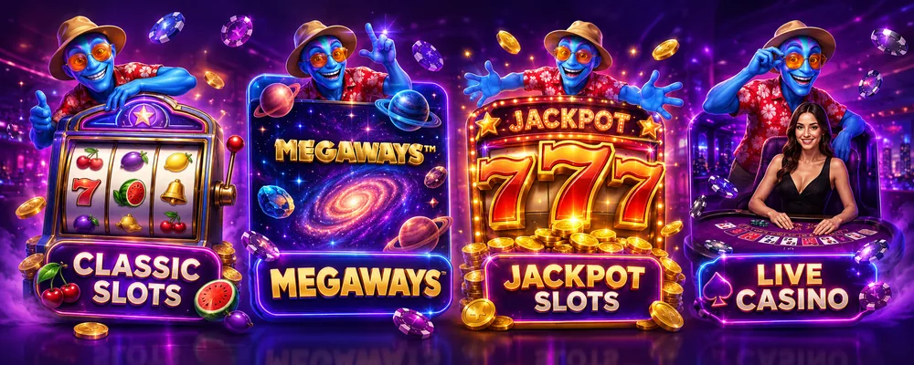 Slot-Kategorien bei AlfCasino: Classic, Megaways, Jackpot, Live Casino